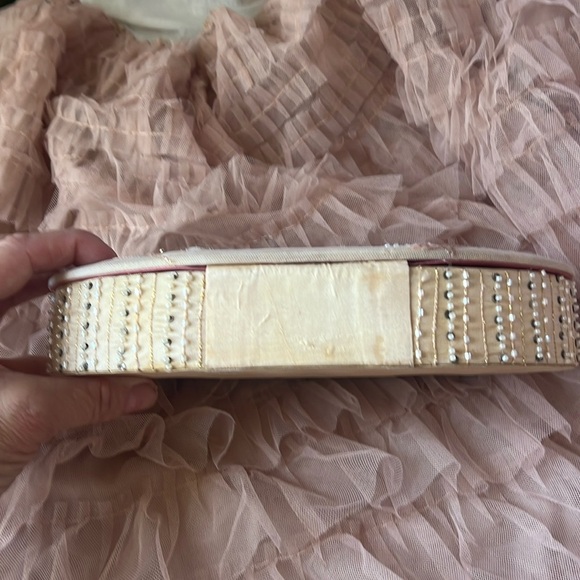 Vintage Embroidered Floral Jewelry Box with Beaded Trim and Mirror - Picture 6 of 13